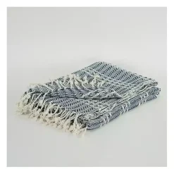 Blue and Ivory Striped Cotton Throw Blankets & Throws