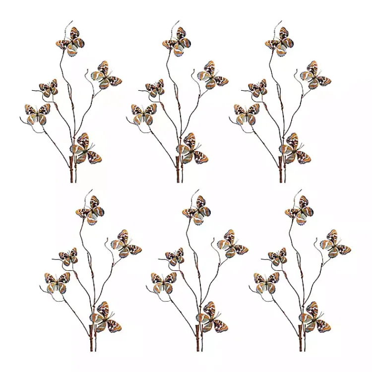 Sale Blue and Orange Butterfly Twig Sprays, Set of 6 Stems & Bouquets