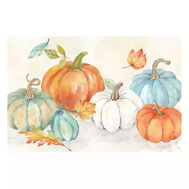 Sale Blue and Orange Pumpkin Patch Canvas Art Print Fall