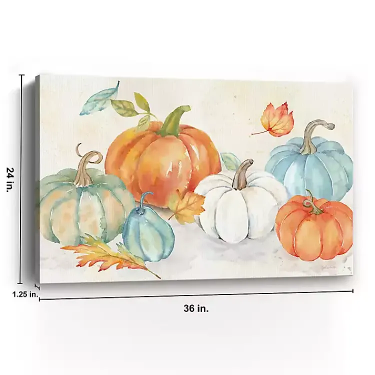 Sale Blue and Orange Pumpkin Patch Canvas Art Print Fall