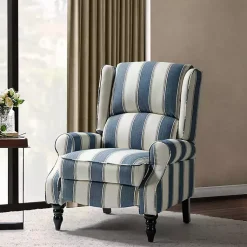 Kirklands Home Accent Chairs|Blue and Tan Stripe Traditional Recliner