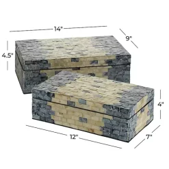 Best Blue and Tan Wood Capiz Shell 2-pc. Box Set Baskets & Boxes