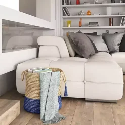 Online Blue and Tan Woven Jute Basket with Tassel, 17 in. Baskets & Boxes