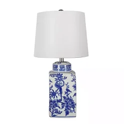 Kirklands Home Table Lamps|Blue and Bird Pattern Table Lamp White