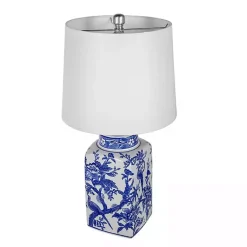 Kirklands Home Table Lamps|Blue and Bird Pattern Table Lamp White