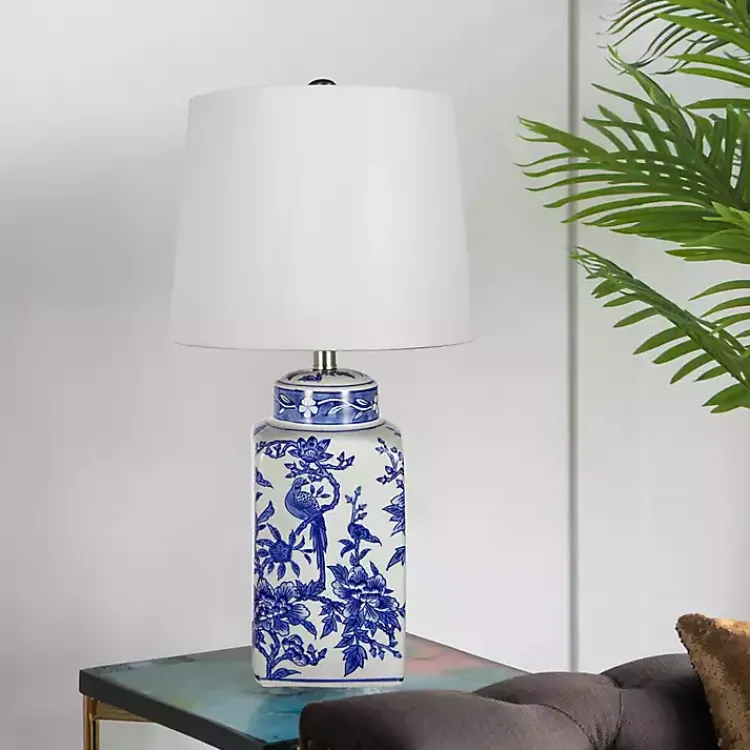 Kirklands Home Table Lamps|Blue and Bird Pattern Table Lamp White