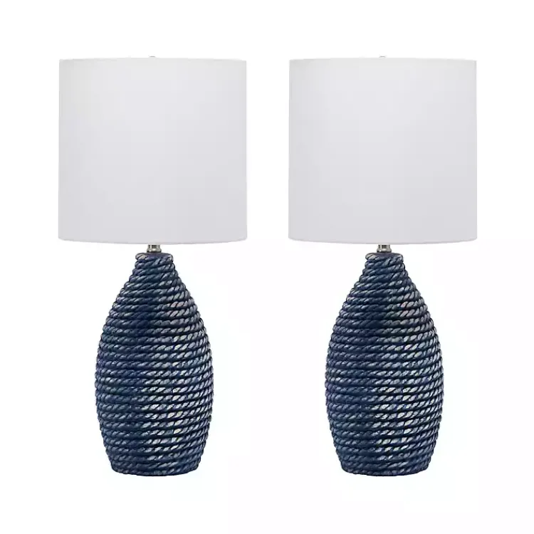 Kirklands Home Table Lamps|Blue and Ceramic Faux Rope Table Lamp White
