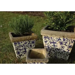 Kirklands Home Planters|Blue and White Ceramic Flower Pots, Set of 3