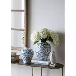 Hot Blue and White Floral Urn Ceramic Vase, 10 in. Vases