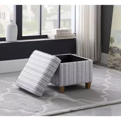 Kirklands Home Benches & Ottomans|Blue and White Hometown Striped Storage Ottoman