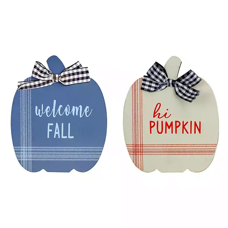 Outlet Blue and White Pumpkin Tabletop Signs, Set of 2 Fall