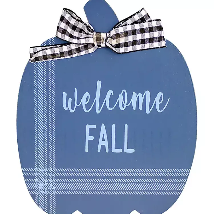 Outlet Blue and White Pumpkin Tabletop Signs, Set of 2 Fall
