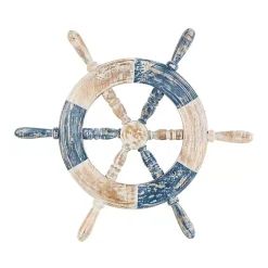 Kirklands Home Wall Plaques|Blue and White Ship Wheel Wall Plaque