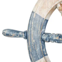 Kirklands Home Wall Plaques|Blue and White Ship Wheel Wall Plaque