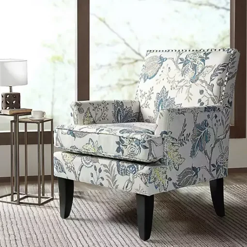 Kirklands Home Accent Chairs|Blue and Yellow Floral Upholstered Accent Chair