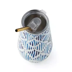 Kirklands Home Glassware & Drinkware|Bay Ikat Insulated Wine Tumbler Blue