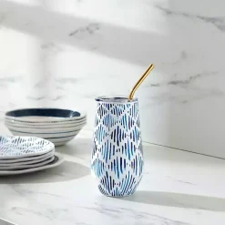 Kirklands Home Glassware & Drinkware|Bay Ikat Insulated Wine Tumbler Blue