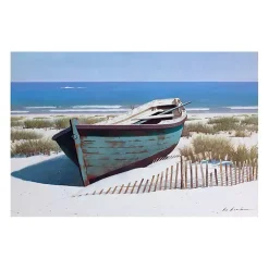 Kirklands Home Canvas Art|Blue Boat On Beach Canvas Art Print