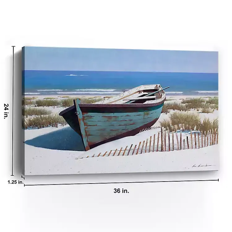 Kirklands Home Canvas Art|Blue Boat On Beach Canvas Art Print