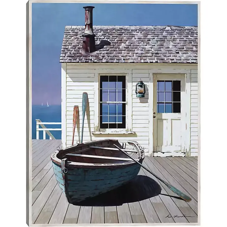 Kirklands Home Canvas Art|Blue Boat on Deck Framed Canvas Art Print