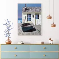 Kirklands Home Canvas Art|Blue Boat on Deck Framed Canvas Art Print