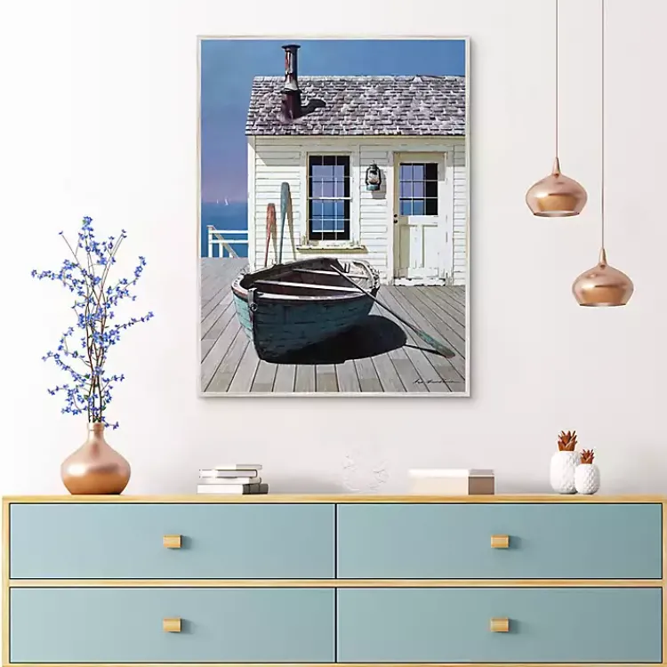 Kirklands Home Canvas Art|Blue Boat on Deck Framed Canvas Art Print