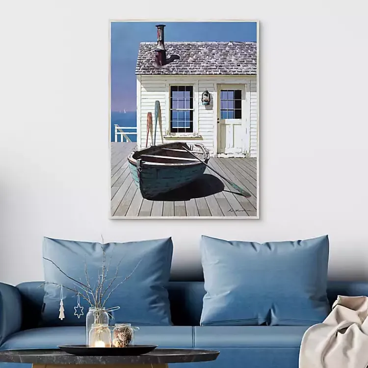 Kirklands Home Canvas Art|Blue Boat on Deck Framed Canvas Art Print