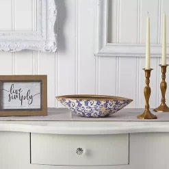 Best Blue Bulous Floral Scroll Ceramic Bowl Decorative Bowls & Jars