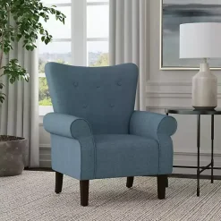 Kirklands Home Accent Chairs|Button-Tufted Rolled Arm Accent Chair Blue