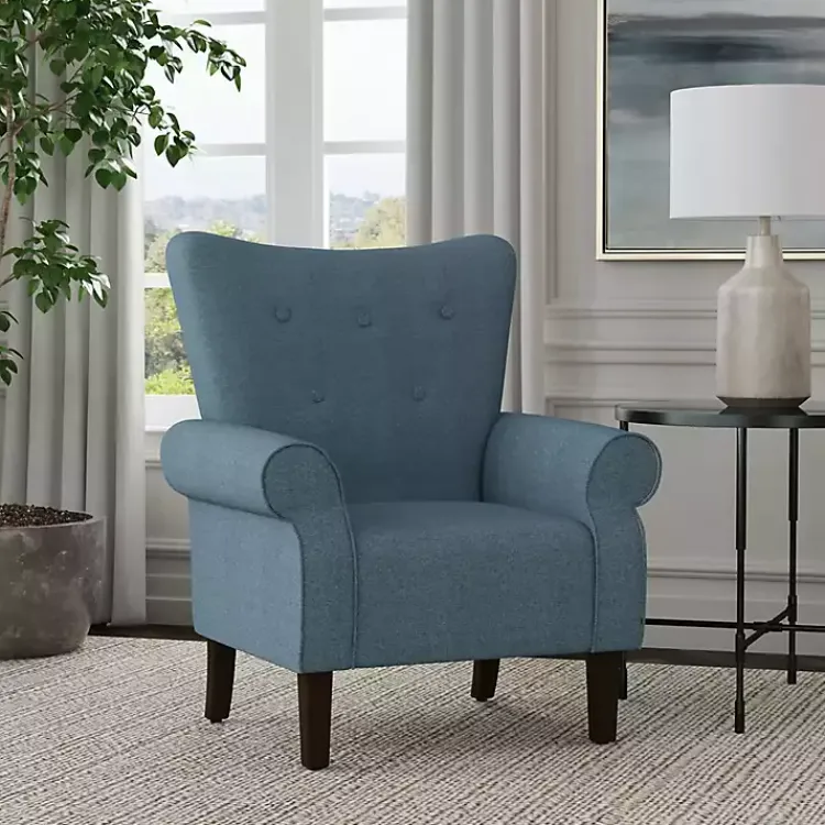 Kirklands Home Accent Chairs|Button-Tufted Rolled Arm Accent Chair Blue