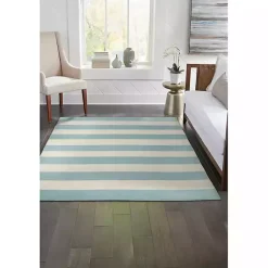 Kirklands Home Outdoor Rugs|Blue Cabana Stripe Indoor/Outdoor Area Rug, 7x9