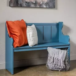 Kirklands Home Entryway Furniture|Carved Wood Pew Bench Blue