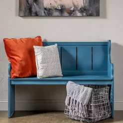Kirklands Home Entryway Furniture|Carved Wood Pew Bench Blue