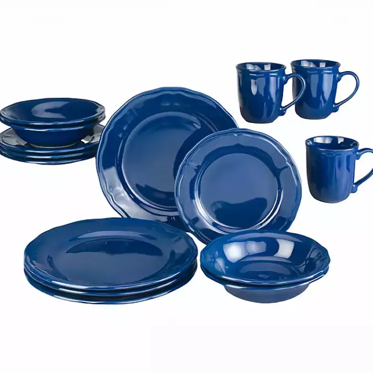 Kirklands Home Dinnerware|Ceramic Soft Scallop 16-pc. Dinnerware Set Blue
