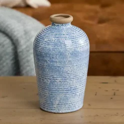 Outlet Ceramic Textured Lines Vase, 9 in. Vases