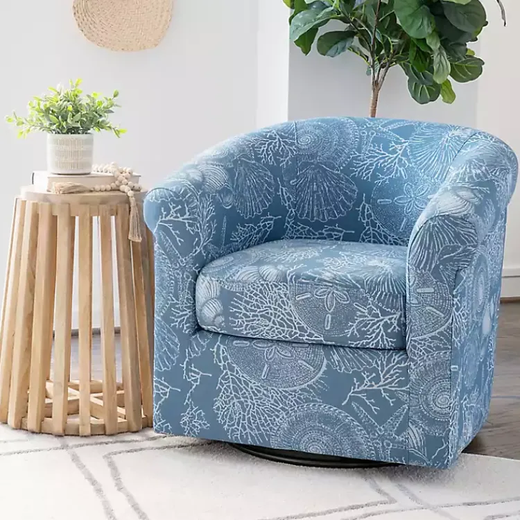 Kirklands Home Accent Chairs|Coastal Bonnie Swivel Accent Chair Blue