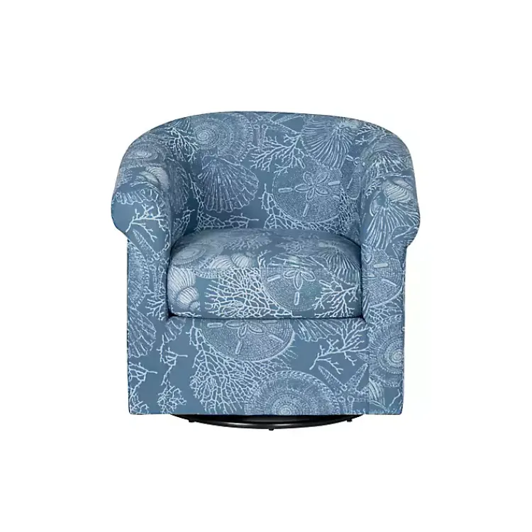 Kirklands Home Accent Chairs|Coastal Bonnie Swivel Accent Chair Blue