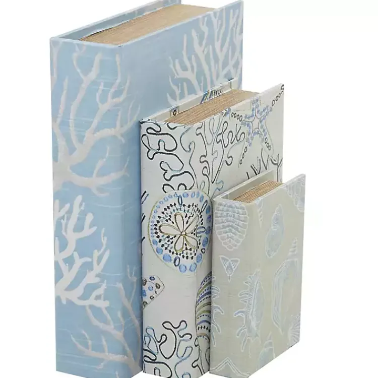 Sale Blue Coastal Canvas Book Boxes, Set of 3 Baskets & Boxes