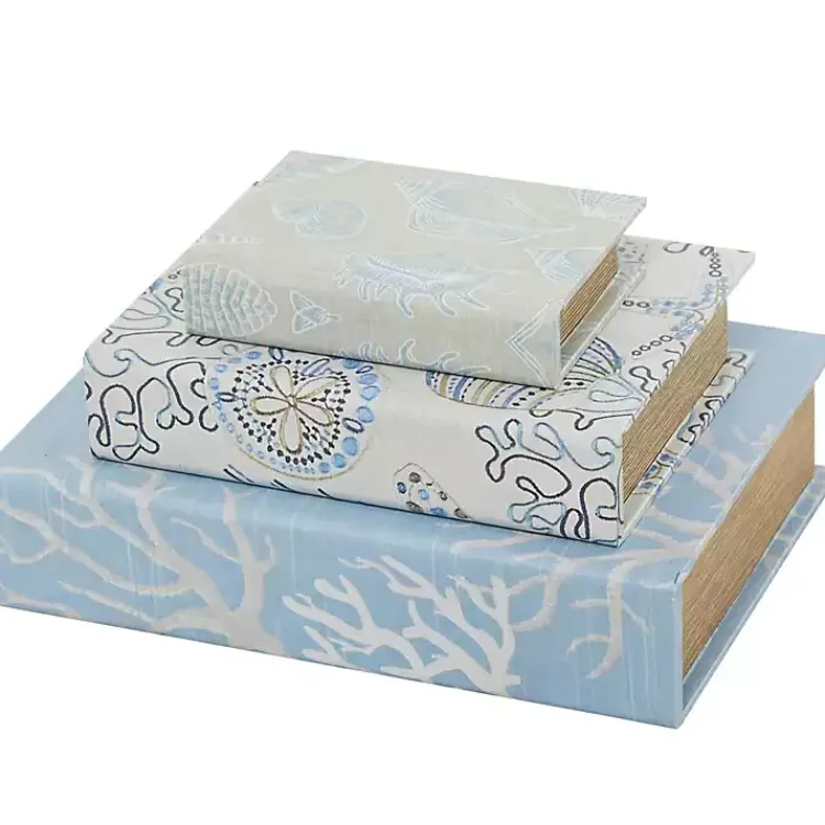 Sale Blue Coastal Canvas Book Boxes, Set of 3 Baskets & Boxes