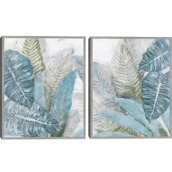 Kirklands Home Canvas Art|Blue Coastal Leaves I & II Canvas Prints, Set of 2