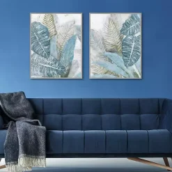 Kirklands Home Canvas Art|Blue Coastal Leaves I & II Canvas Prints, Set of 2