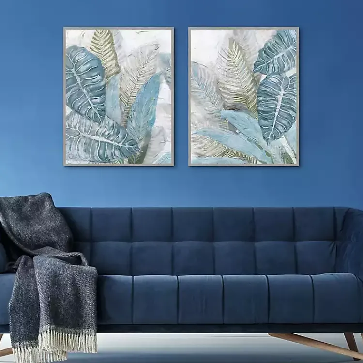 Kirklands Home Canvas Art|Blue Coastal Leaves I & II Canvas Prints, Set of 2