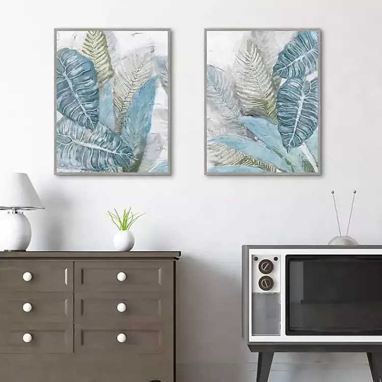 Kirklands Home Canvas Art|Blue Coastal Leaves I & II Canvas Prints, Set of 2