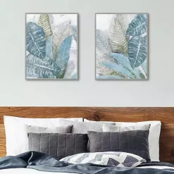 Kirklands Home Canvas Art|Blue Coastal Leaves I & II Canvas Prints, Set of 2