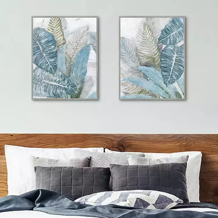 Kirklands Home Canvas Art|Blue Coastal Leaves I & II Canvas Prints, Set of 2