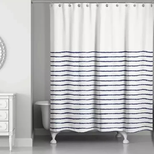 Kirklands Home Shower Curtains|Blue Colorblock Striped Shower Curtain