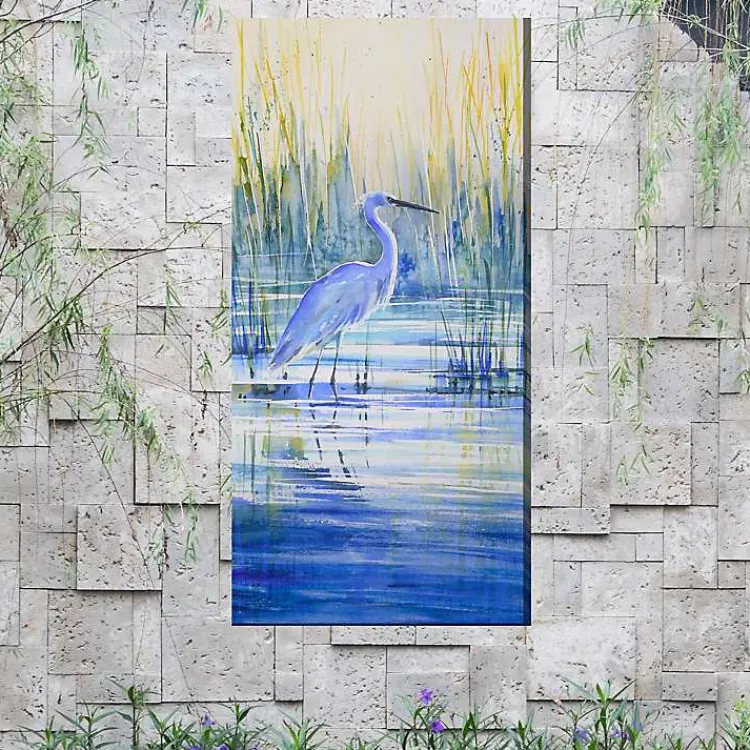 Kirklands Home Outdoor Wall Decor|Blue Crane Outdoor Canvas Art Print, 24x48 in.
