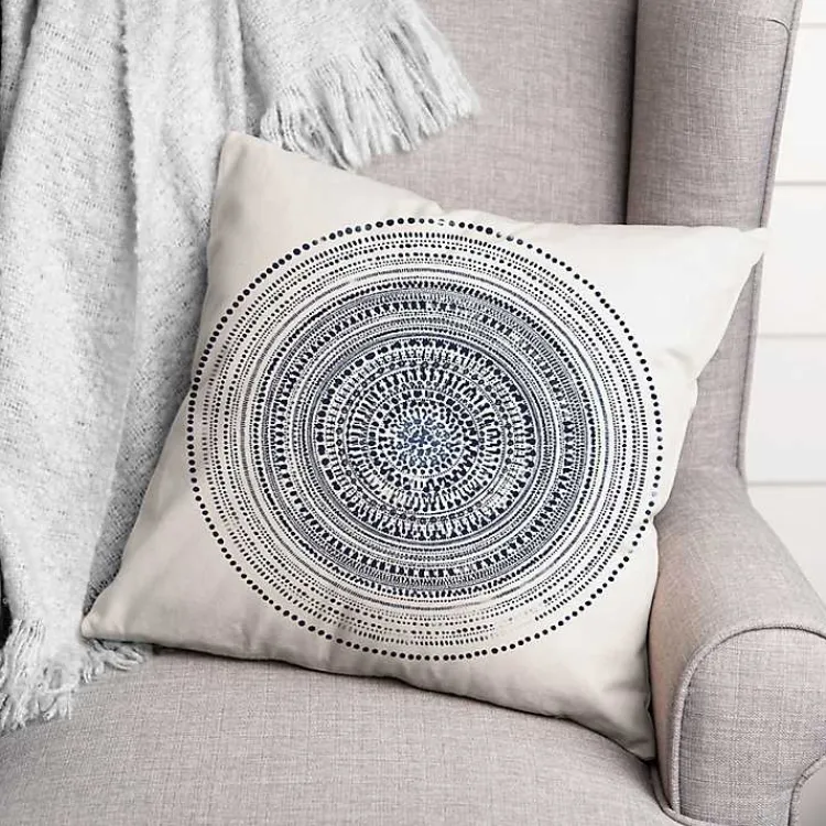 Kirklands Home Outdoor Cushions & Pillows|Blue Dash Circle Pattern Outdoor Pillow