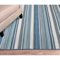 Kirklands Home Outdoor Rugs|Dhurri Stripe Indoor/Outdoor Area Rug, 7x9 Blue