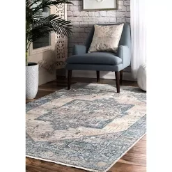 Kirklands Home Area Rugs|Blue Eli Medallion Fringe Area Rug, 5x8